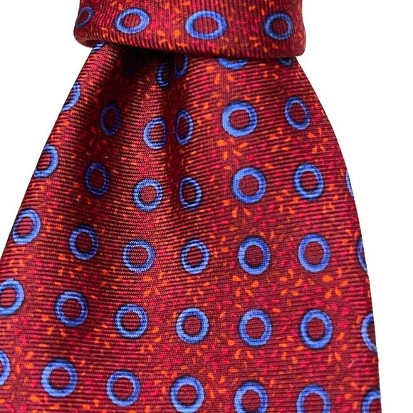 Longchamp Paris 100% Silk Necktie (Made in Italy) Geometric Floral Circle AOP - Picture 1 of 3